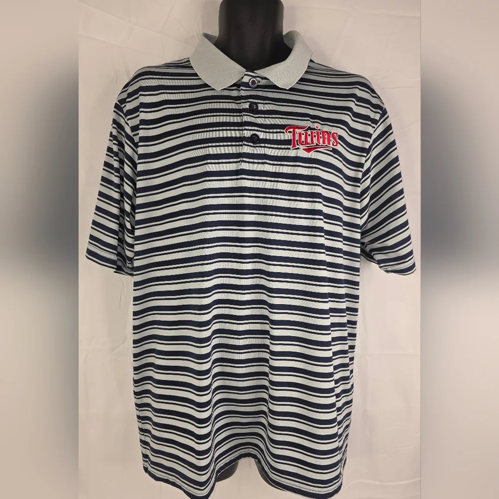Majestic Minnesota Twins Polo XL Blue Gray Striped Baseball Twin Cities CE-3283 - Picture 2 of 7